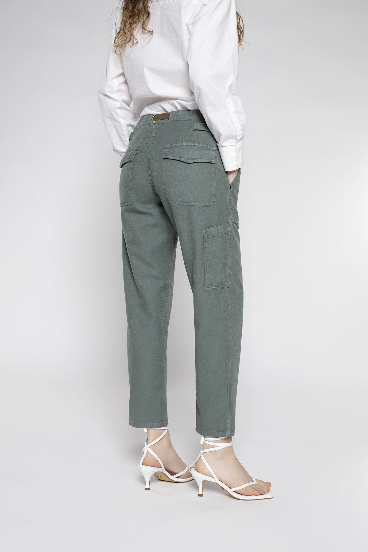 Teal Work Pants with Pockets - White Sand